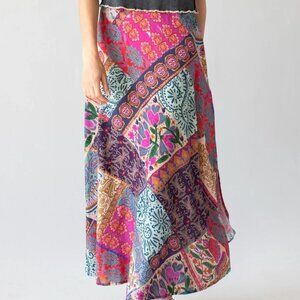 NEW Natural Life Ginger Side-Slit Maxi Skirt, Boho Blooms Patchwork M